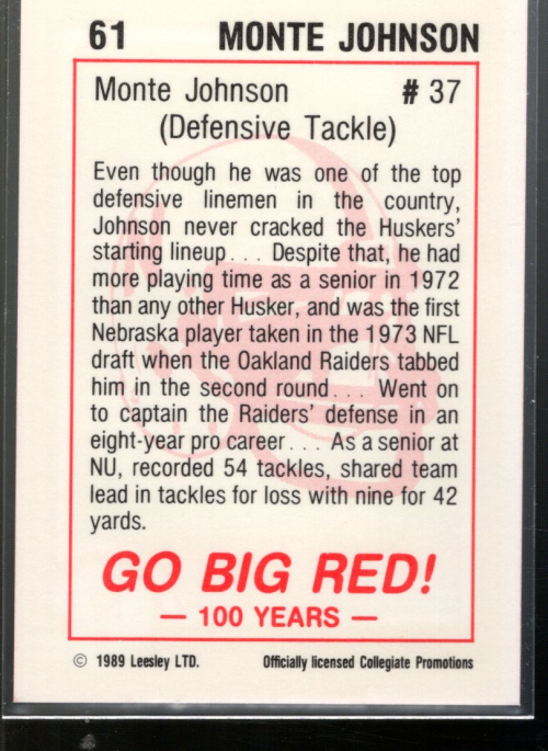 Tarjeta de fútbol americano B5703- 1989 Nebraska 100 #s 1-100 -Tú eliges- 15+ ENVÍO GRATUITO A EE. UU. - Imagen 9 de 15