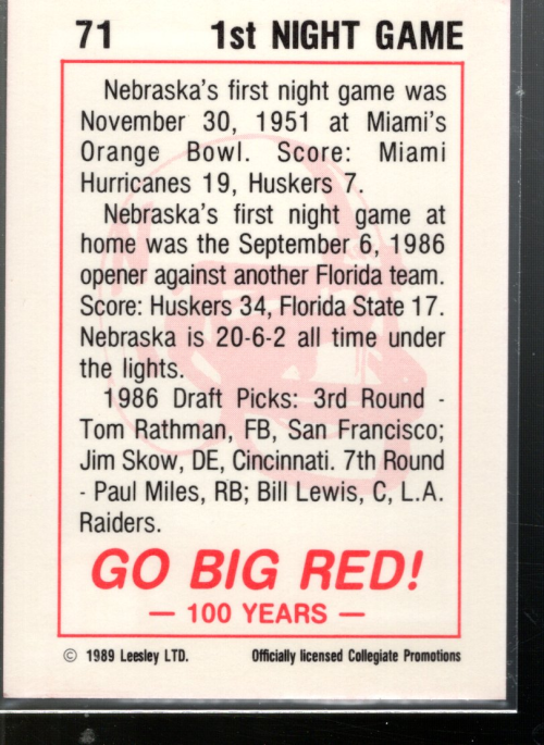 Tarjeta de fútbol americano B5703- 1989 Nebraska 100 #s 1-100 -Tú eliges- 15+ ENVÍO GRATUITO A EE. UU. - Imagen 11 de 15