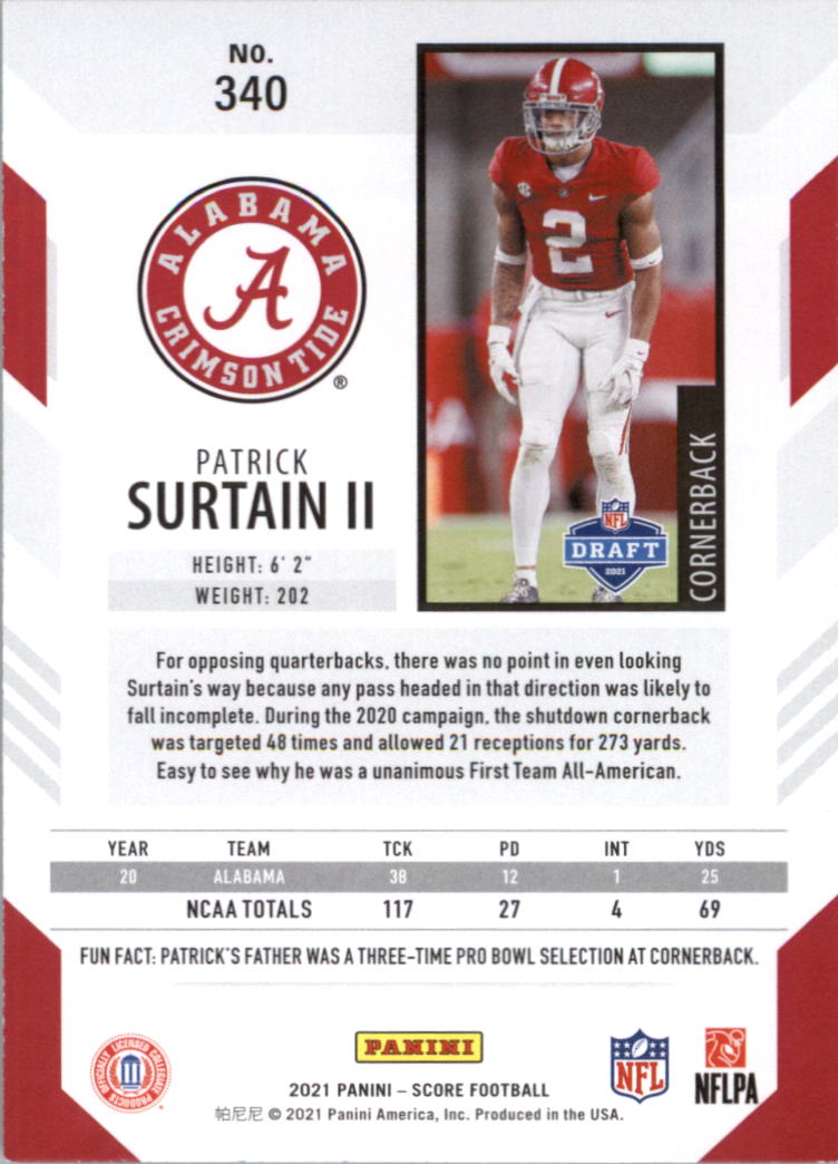 2021 Score #340 Patrick Surtain II RC - NM-MT - Triple Play Sports ...