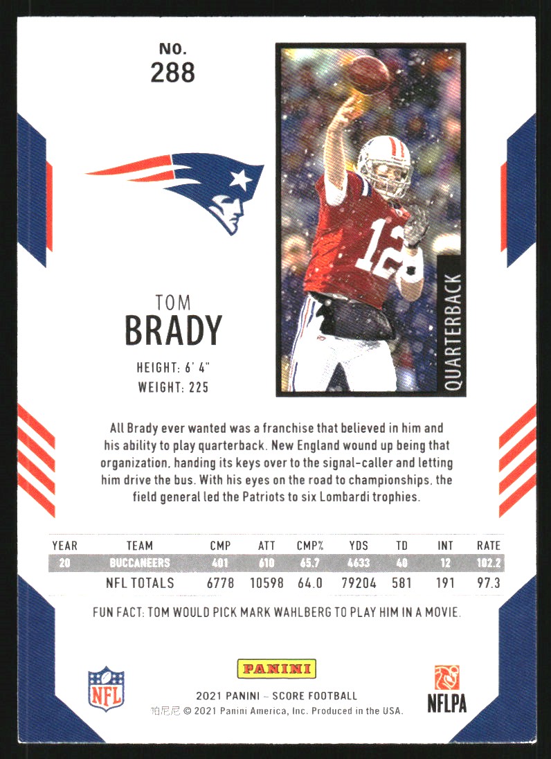2021 Score Gold #288 Tom Brady
