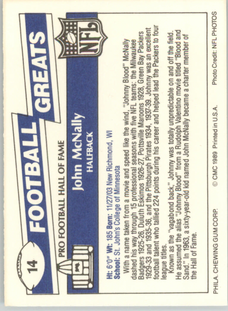 1989 Swell Greats (HOF) Football "Main Set" Base Cards - Bild 29 von 287