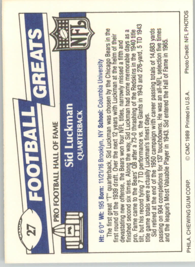 1989 Swell Greats (HOF) Football "Main Set" Base Cards - Bild 53 von 287