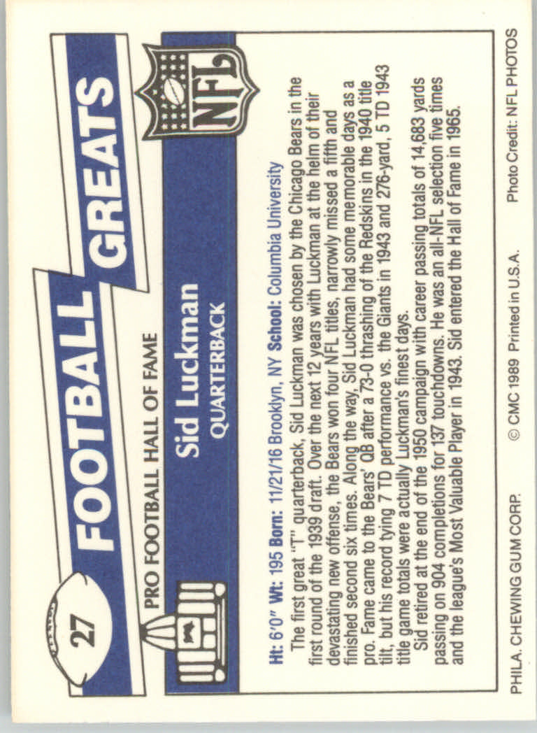 1989 Swell Greats (HOF) Football "Main Set" Base Cards - Bild 55 von 287
