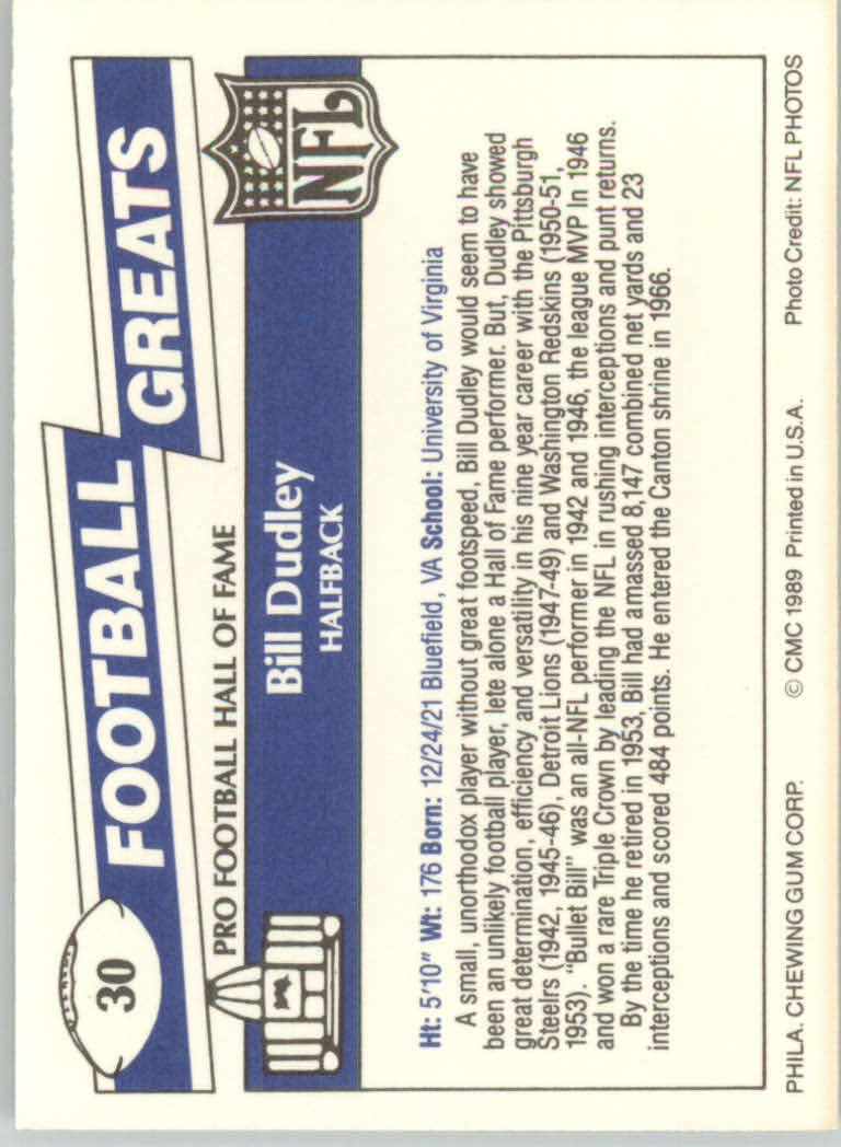 1989 Swell Greats (HOF) Football "Main Set" Base Cards - Bild 61 von 287