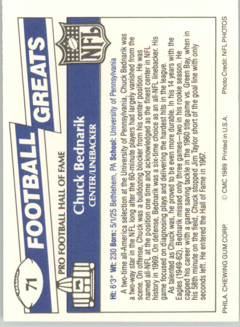1989 Swell Greats (HOF) Football "Main Set" Base Cards - Bild 137 von 287