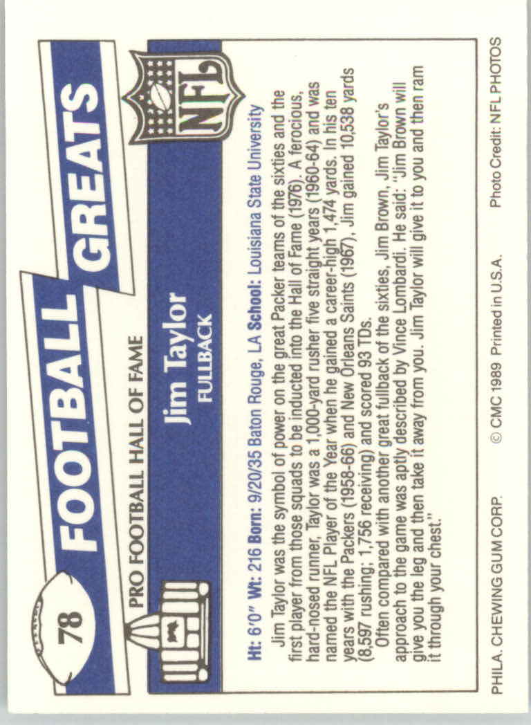 1989 Swell Greats (HOF) Football "Main Set" Base Cards - Bild 151 von 287