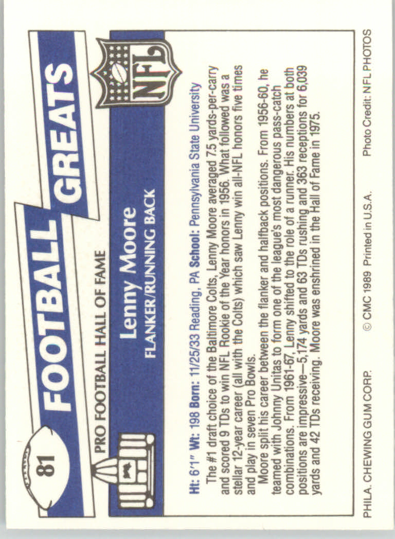 1989 Swell Greats (HOF) Football "Main Set" Base Cards - Bild 157 von 287