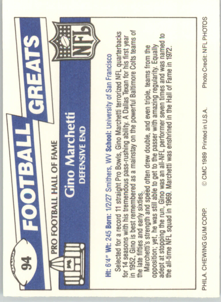 1989 Swell Greats (HOF) Football "Main Set" Base Cards - Bild 179 von 287