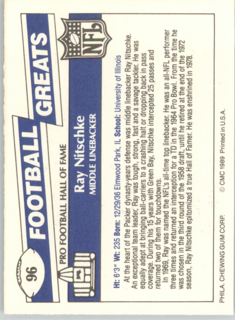 1989 Swell Greats (HOF) Football "Main Set" Base Cards - Bild 183 von 287