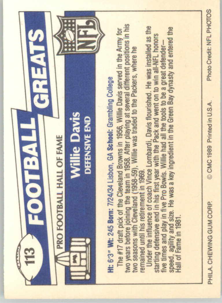 1989 Swell Greats (HOF) Football "Main Set" Base Cards - Bild 215 von 287