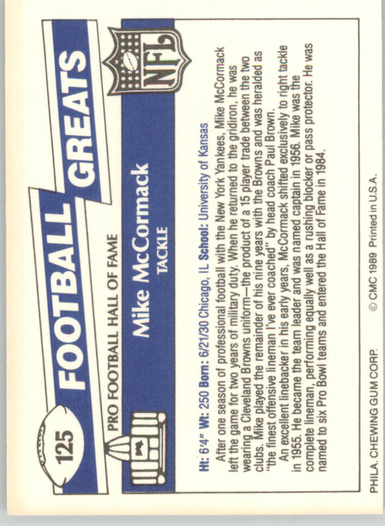 1989 Swell Greats (HOF) Football "Main Set" Base Cards - Bild 239 von 287