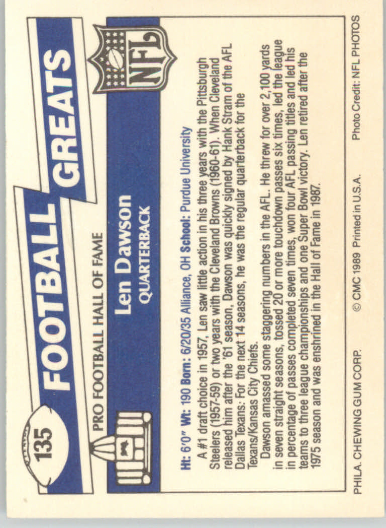 1989 Swell Greats (HOF) Football "Main Set" Base Cards - Bild 259 von 287