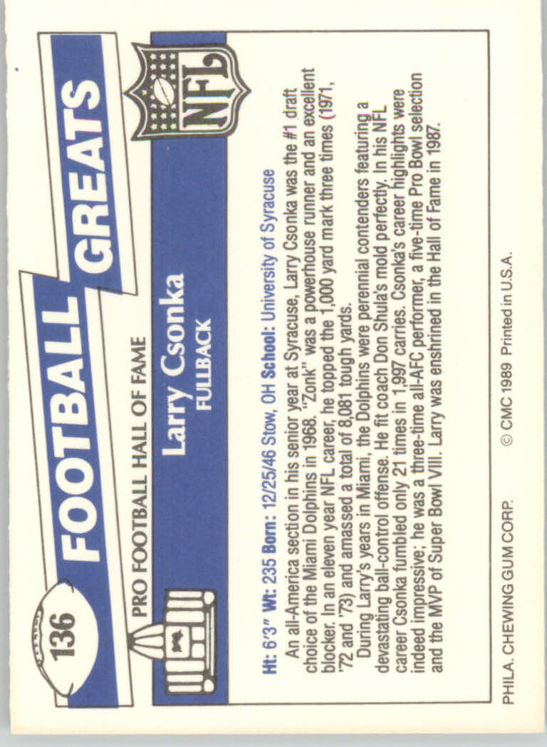 1989 Swell Greats (HOF) Football "Main Set" Base Cards - Bild 261 von 287