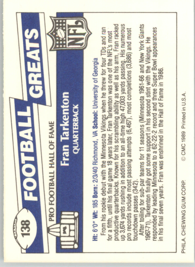 1989 Swell Greats (HOF) Football "Main Set" Base Cards - Bild 265 von 287