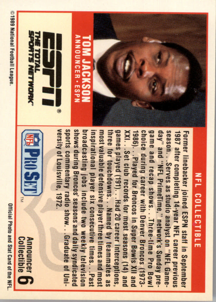 1989 Pro Set Football "Announcers" Insert Cards - Bild 13 von 49
