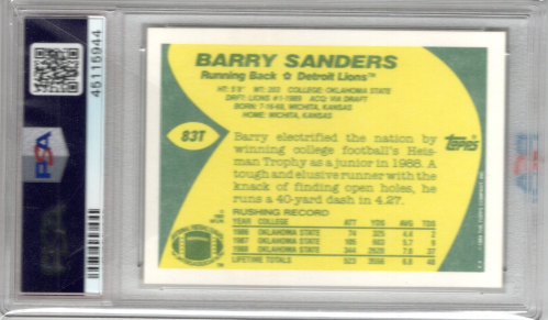 1989 Topps Traded #83T Barry Sanders RC back image