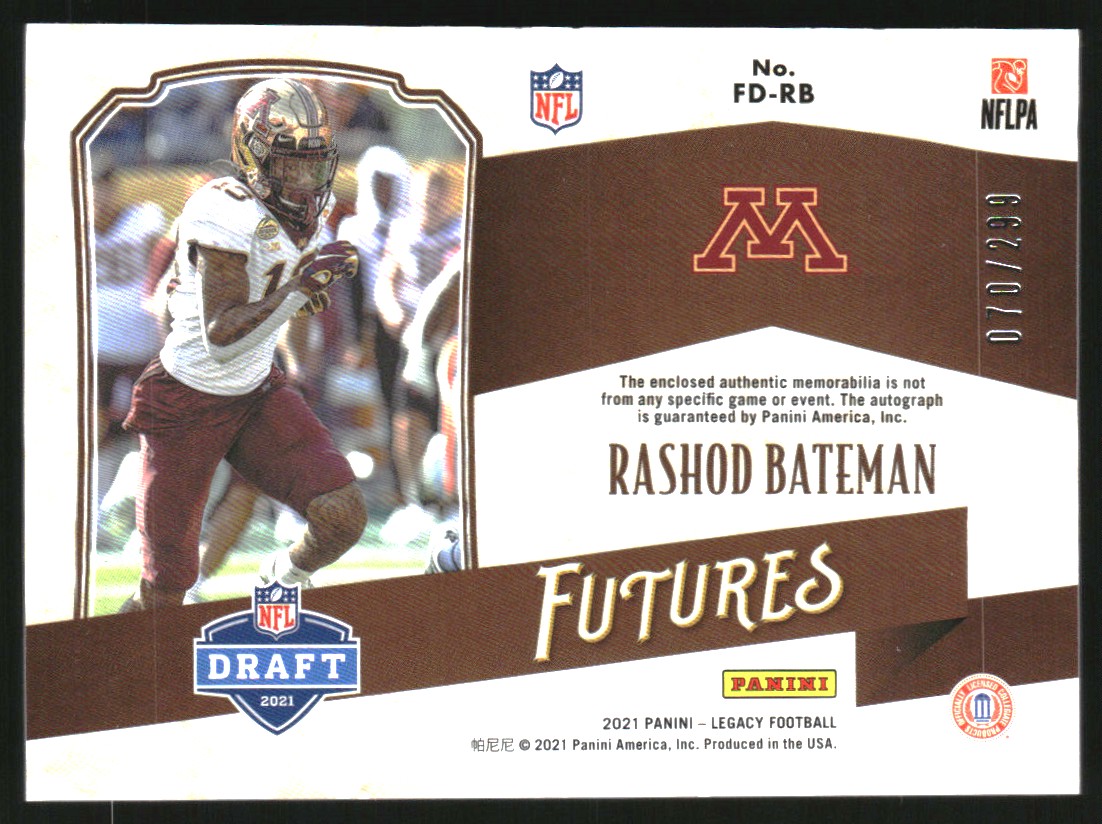 2021 Panini Legacy Futures Dual Patch Autographs #26 Rashod Bateman/299