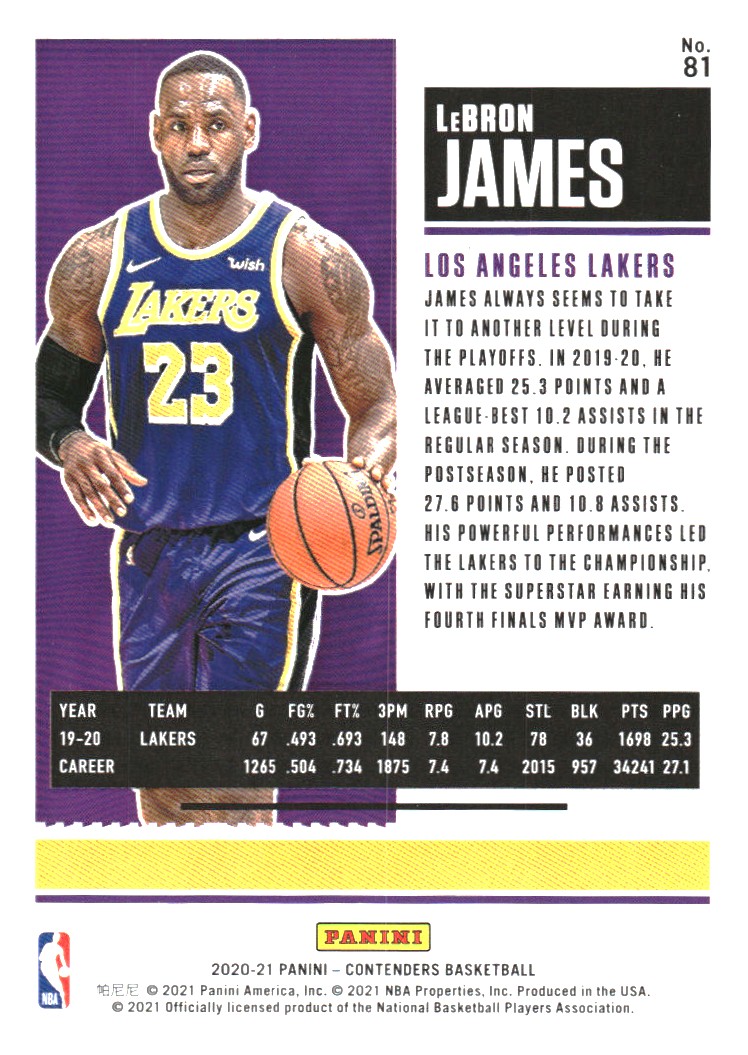 2020-21 Panini Contenders Game Ticket Green #81 LeBron James