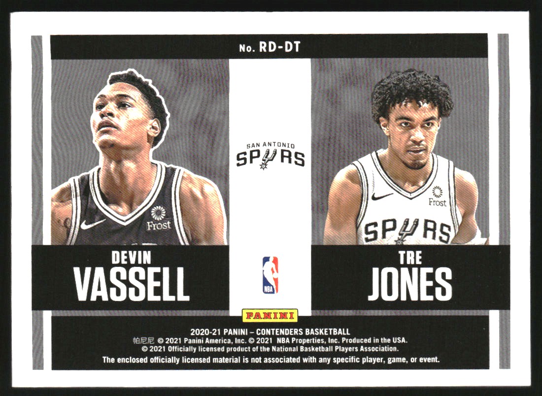 2020-21 Panini Contenders Rookie Ticket Dual Swatches #10 Devin Vassell/Tre Jones