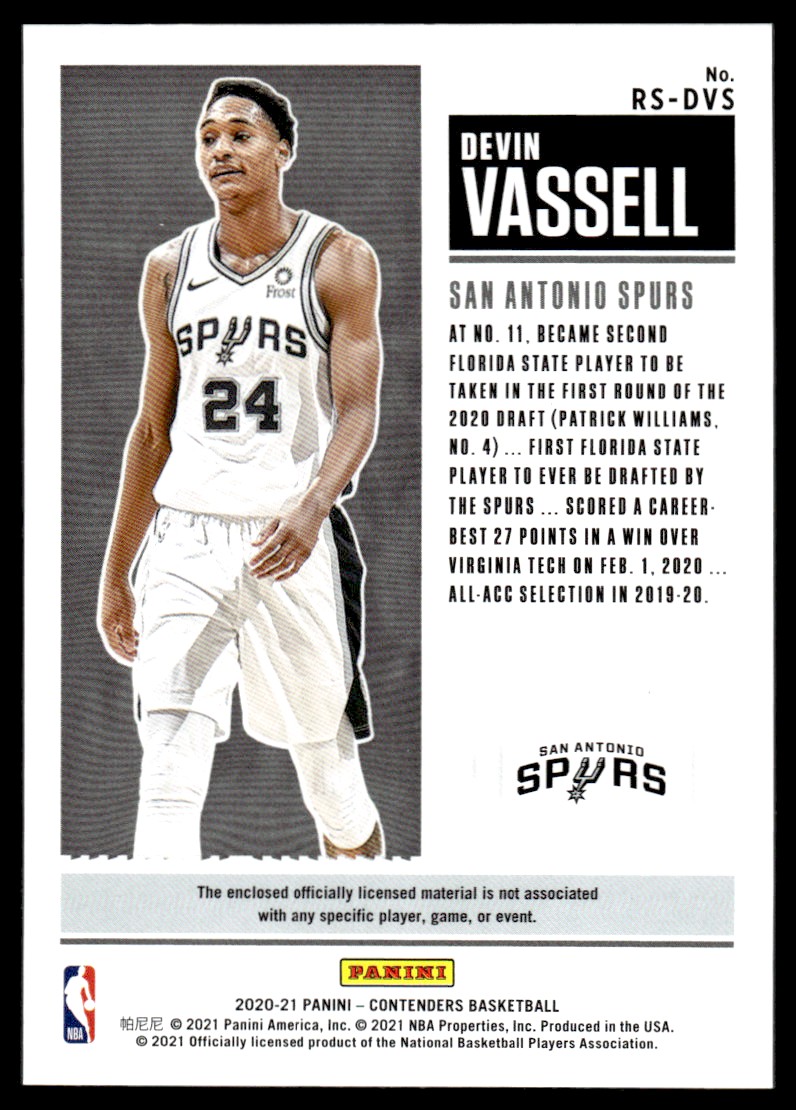 2020-21 Panini Contenders Rookie Ticket Swatches #4 Devin Vassell
