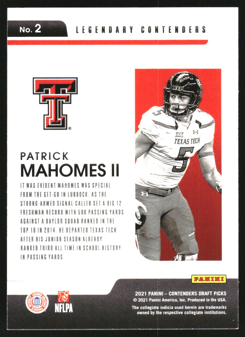2021 Panini Contenders Draft Picks Legendary Contenders Red #2 Patrick Mahomes II