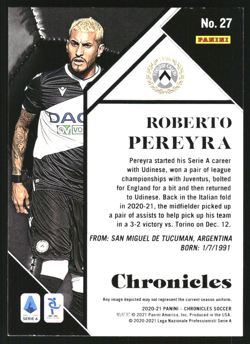 2020-21 Panini Chronicles Serie A Purple Astro #27 Roberto Pereyra