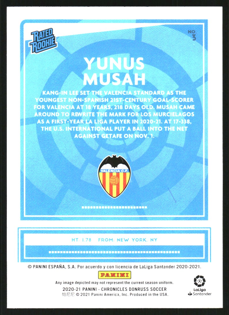 2020-21 Donruss Rated Rookies La Liga Purple Astro #3 Yunus Musah