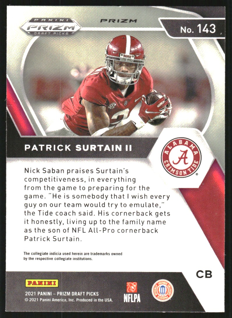 2021 Panini Prizm Draft Picks Prizms Purple Wave #143 Patrick Surtain II