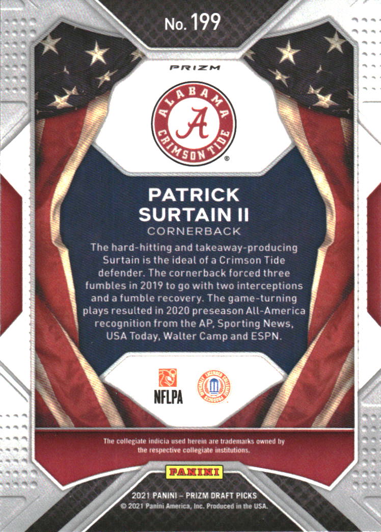 2021 Panini Prizm Draft Picks Prizms Purple Wave #199 Patrick Surtain II AA