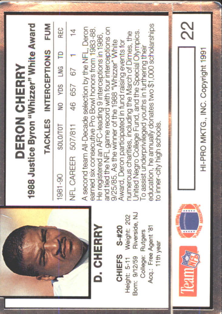 1991 Action Packed Whizzer White Award #22 Deron Cherry back image