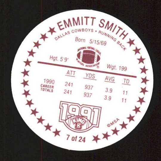 1991 King B Discs #7 Emmitt Smith back image