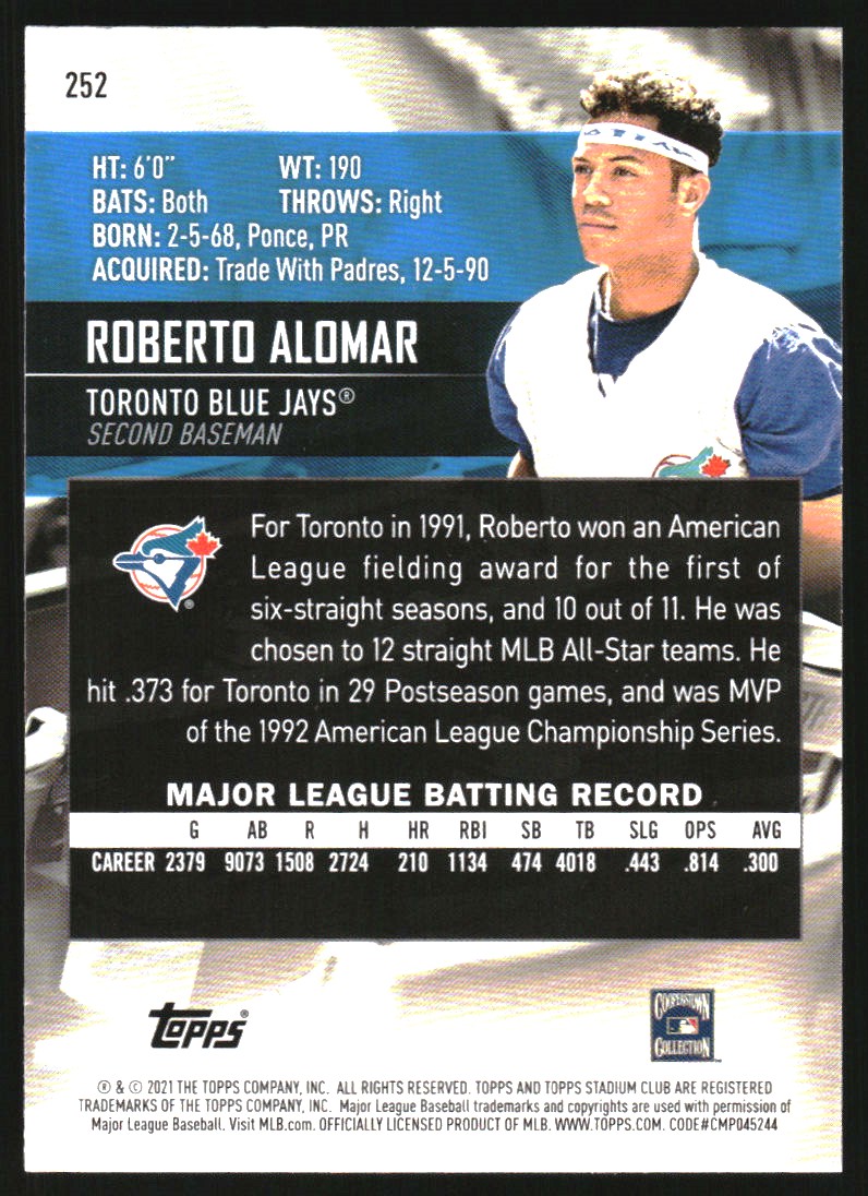 2021 Stadium Club Red Foil #252 Roberto Alomar