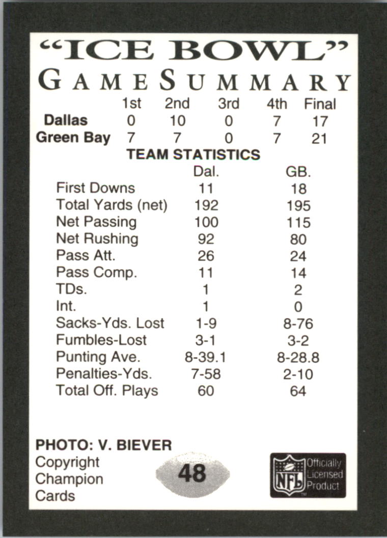 1991 Packers Super Bowl II #48 Ice Bowl Game Summary back image