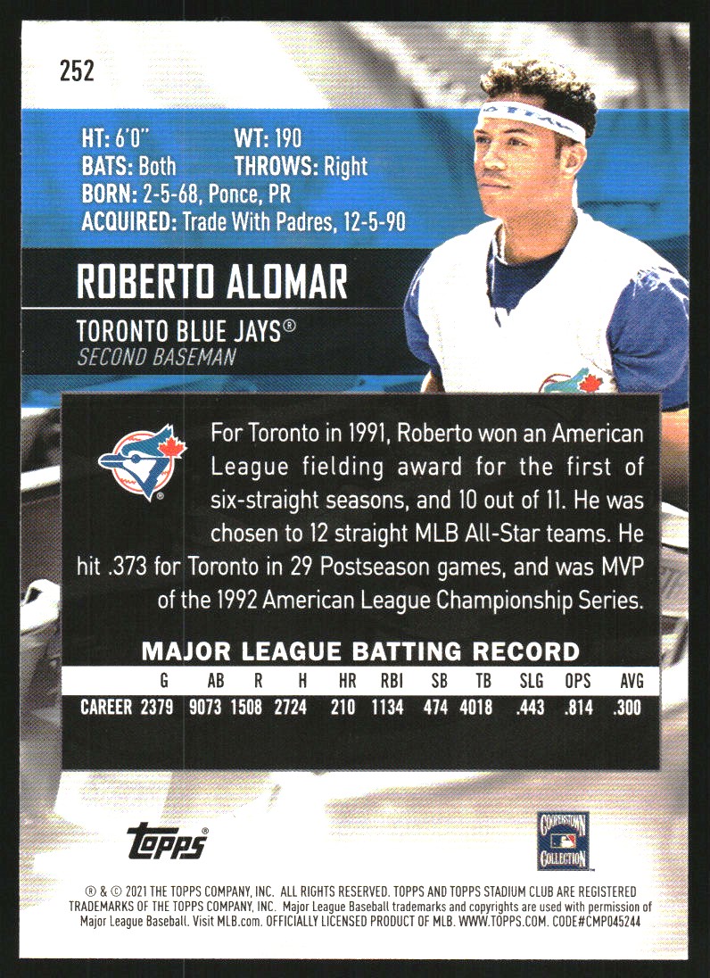 2021 Stadium Club Sepia #252 Roberto Alomar