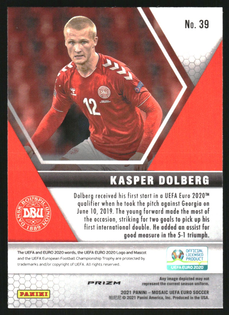 2020-21 Panini Mosaic UEFA Euro Mosaic Green #39 Kasper Dolberg on