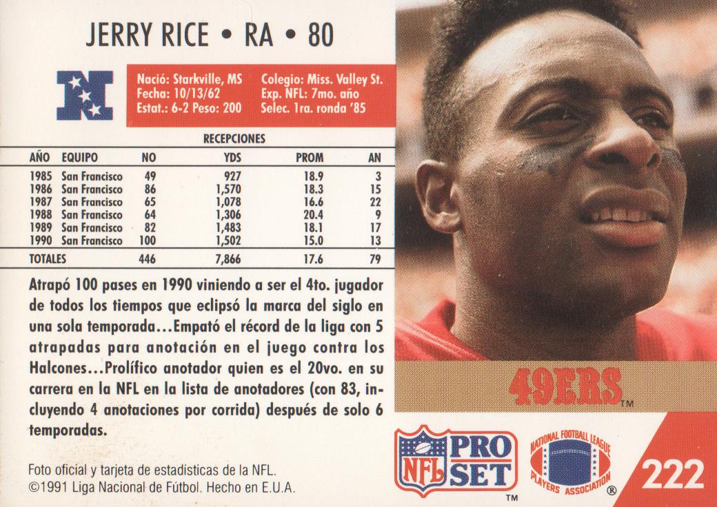 1991 Pro Set Spanish #222 Jerry Rice back image