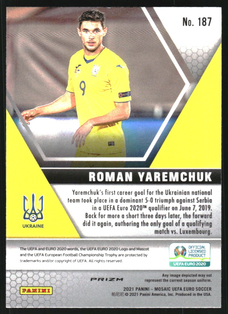 2020-21 Panini Mosaic UEFA Euro Mosaic Reactive Gold #187 Roman Yaremchuk
