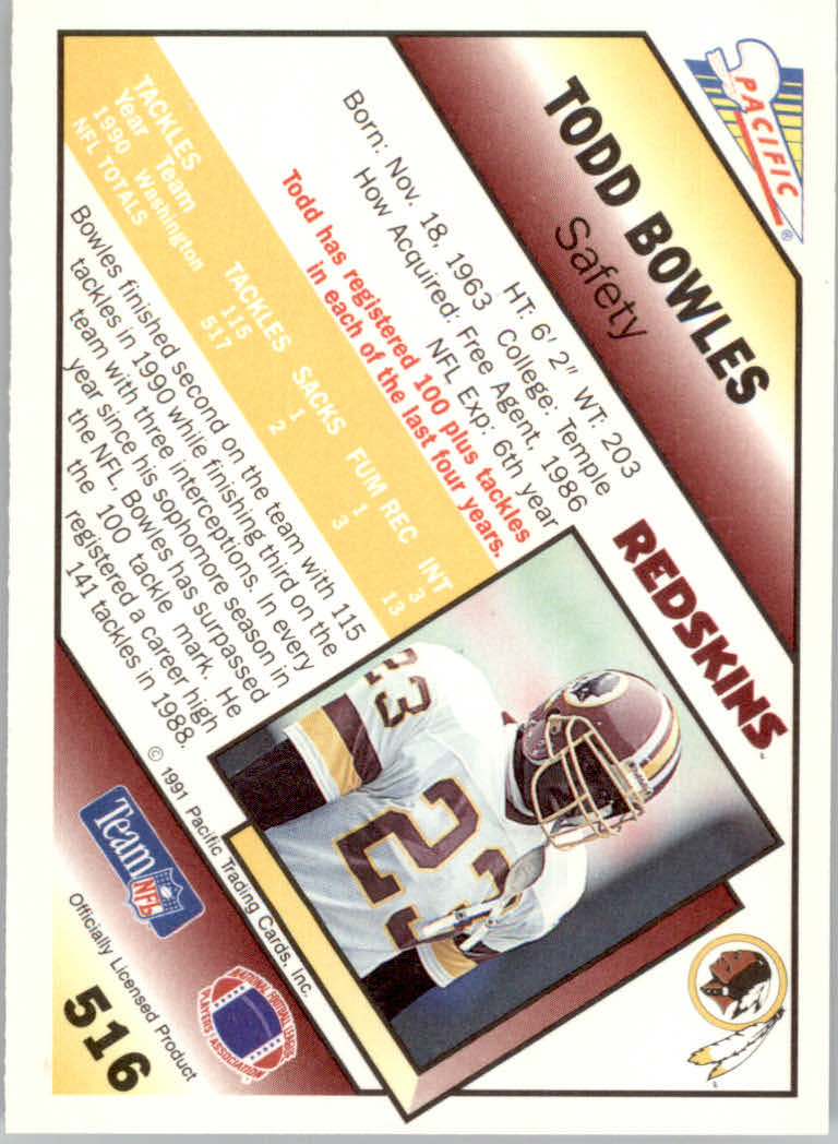 1991 Pacific Football "Main Set" Base Cards #441 to #660 - Bild 157 von 449