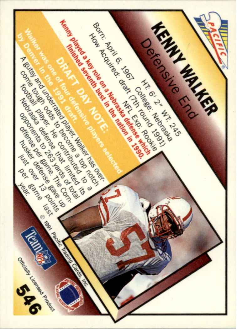 1991 Pacific #546 Kenny Walker RC UER/(actually drafted 8th, not 7th) back image