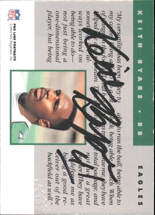 1991 Pro Line Portraits Autographs #38 Keith Byars back image