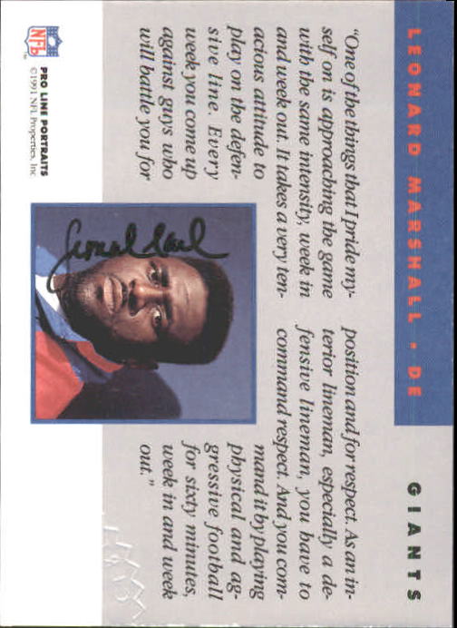 1991 Pro Line Portraits Autographs #164 Leonard Marshall back image