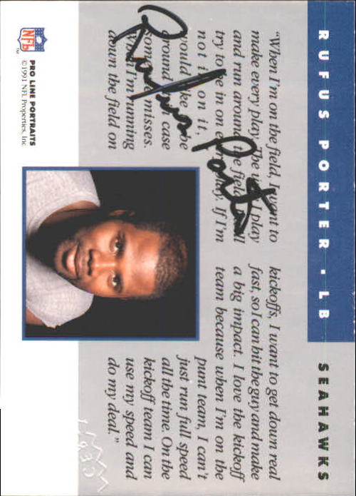 1991 Pro Line Portraits Autographs #203 Rufus Porter back image