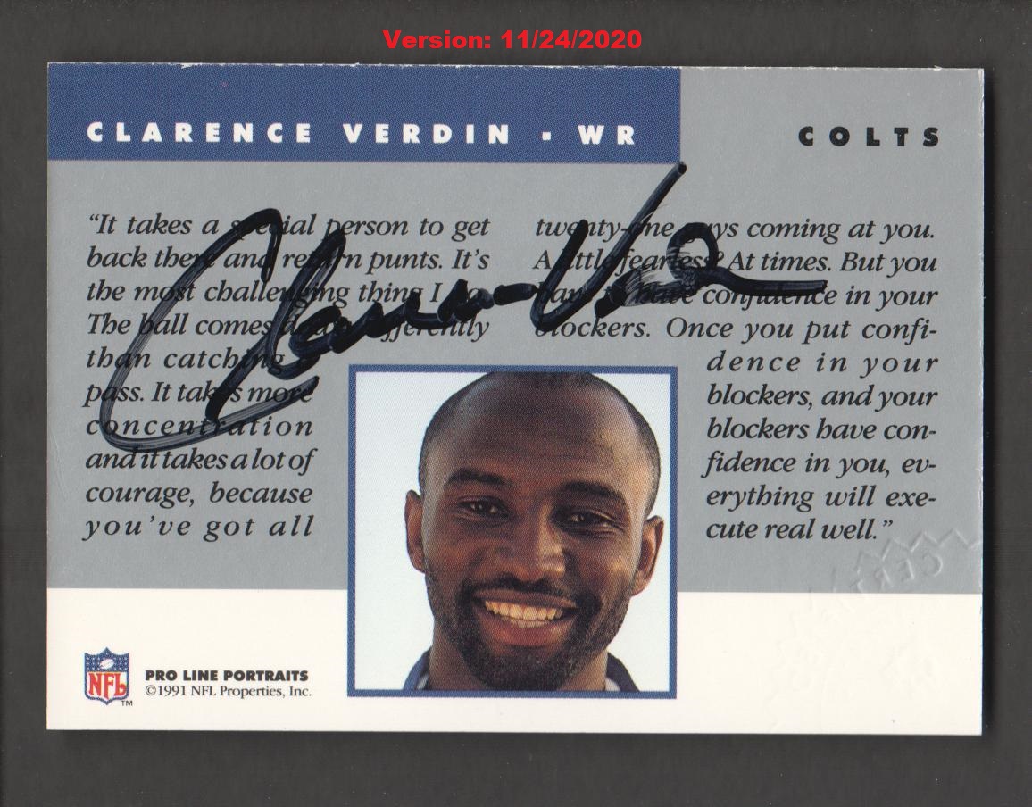 1991 Pro Line Portraits Autographs #275 Clarence Verdin - IMAGE VERSION  11-24-2020 - NM-MT