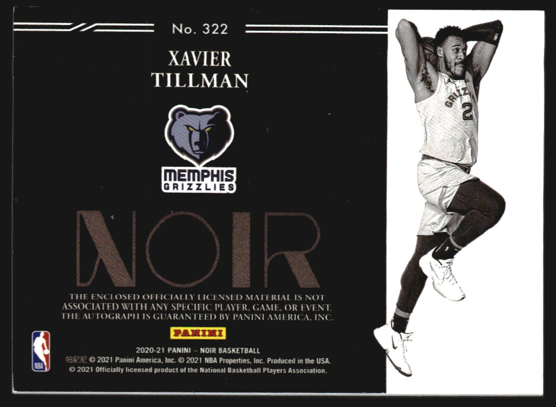 2020-21 Panini Noir #322 Xavier Tillman AU JSY BW