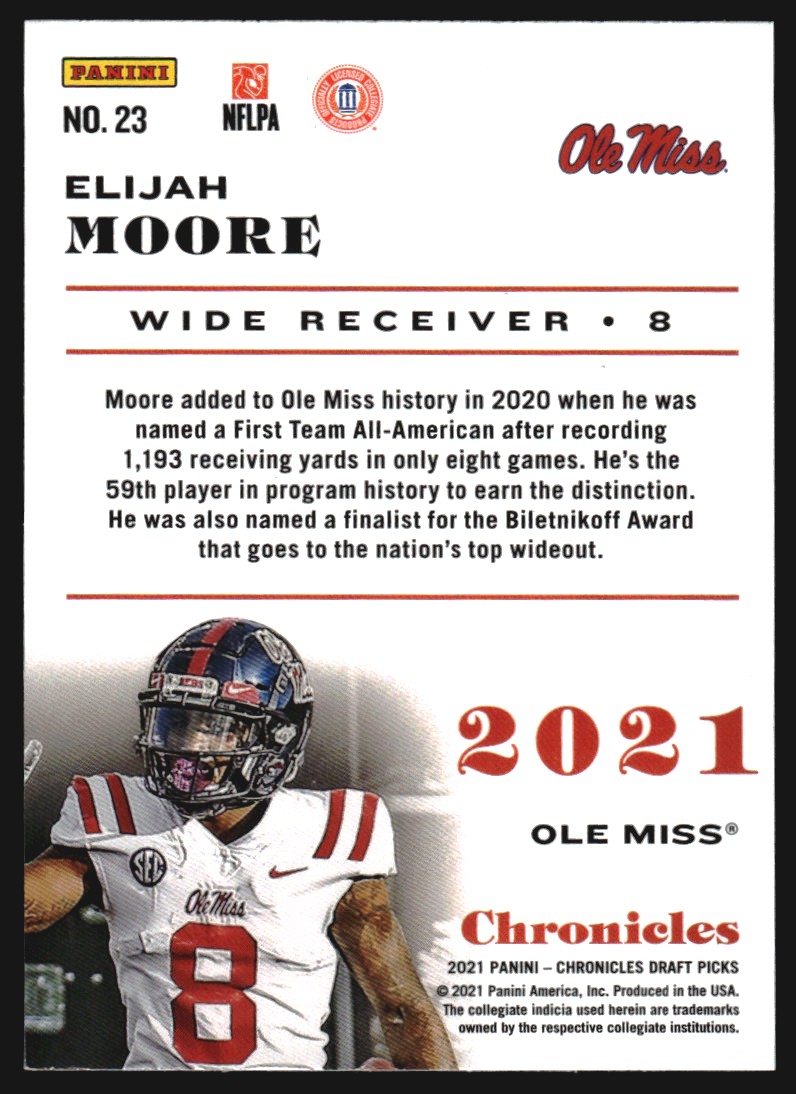 2021 Panini Chronicles Draft Picks Bronze #23 Elijah Moore back image