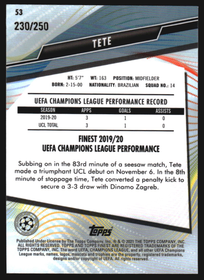 2020-21 Finest UEFA Champions League Purple Refractors #53 Tete back image