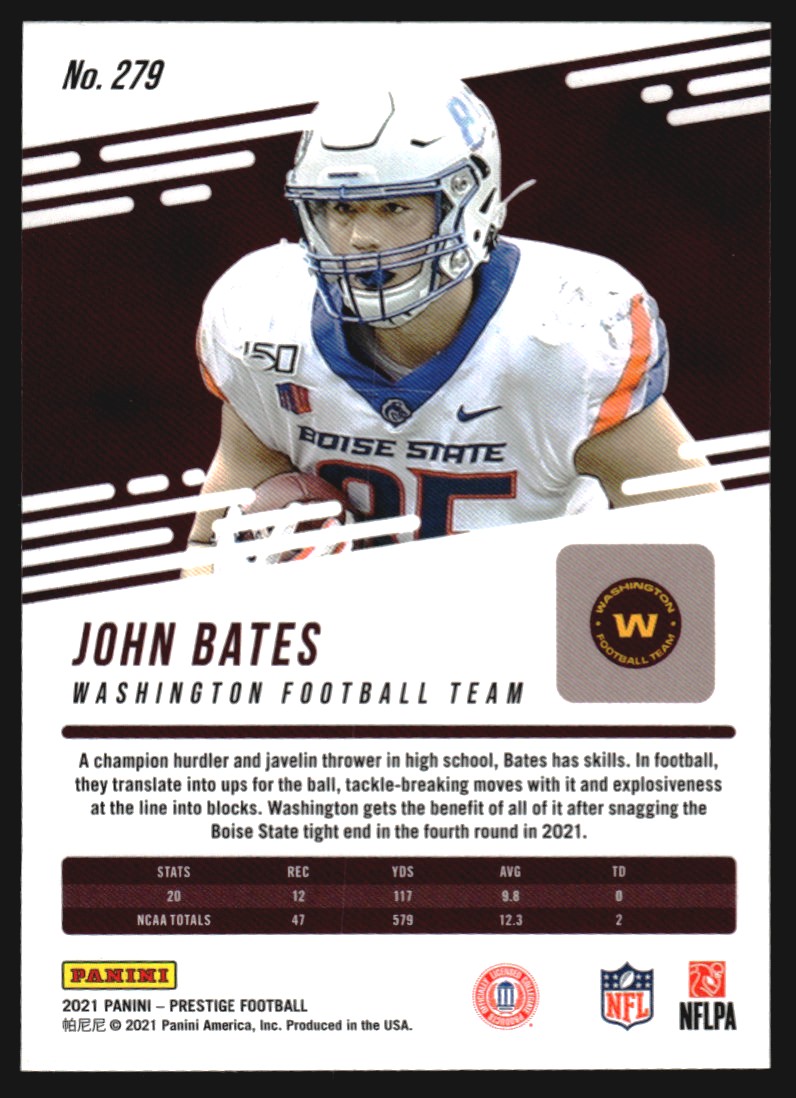 2021 NFL Panini Prestige John Bates #279 RC Rookie Card Washington