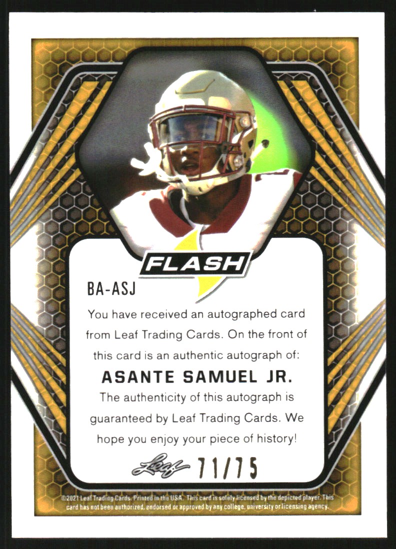 2021 Leaf Flash Autographs Navy Blue #BAASJ Asante Samuel Jr. on Fanatics  Collect