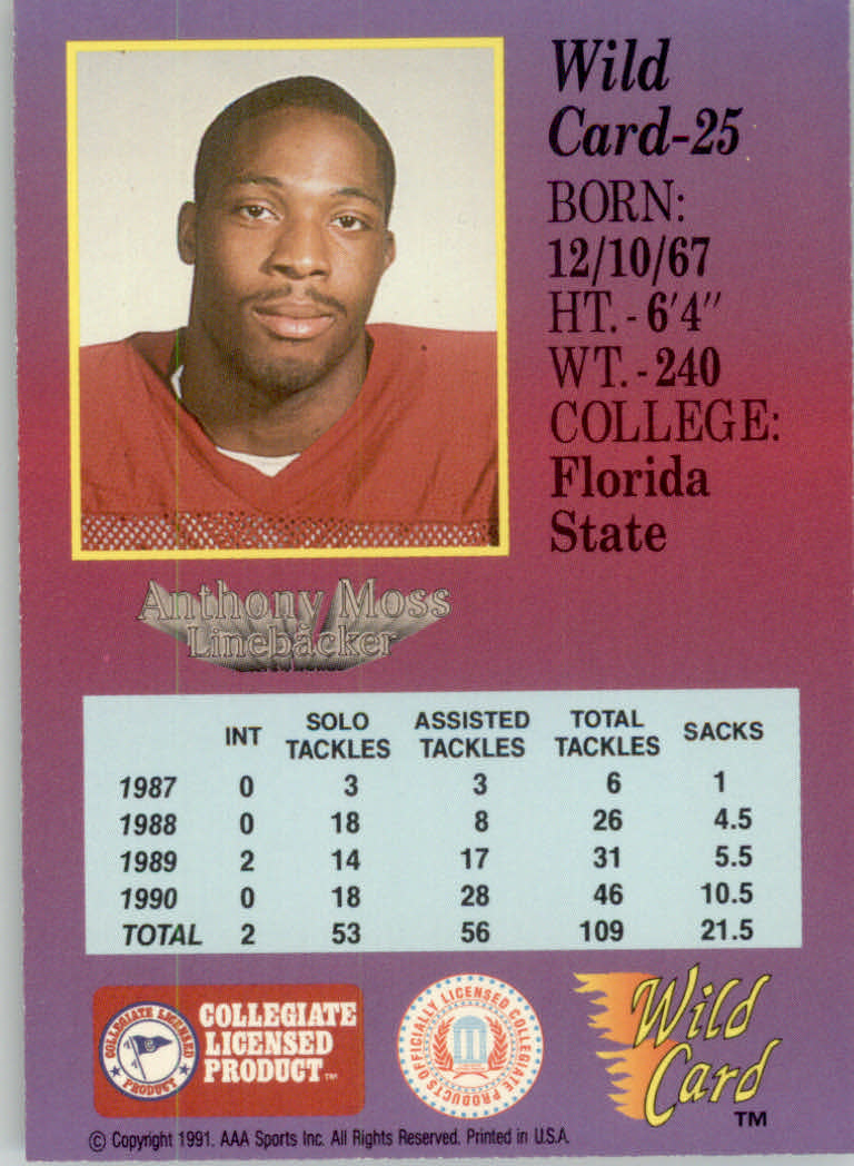 1991 Wild Card Draft Football "5 Stripe" Parallel Cards - Picture 27 of 171