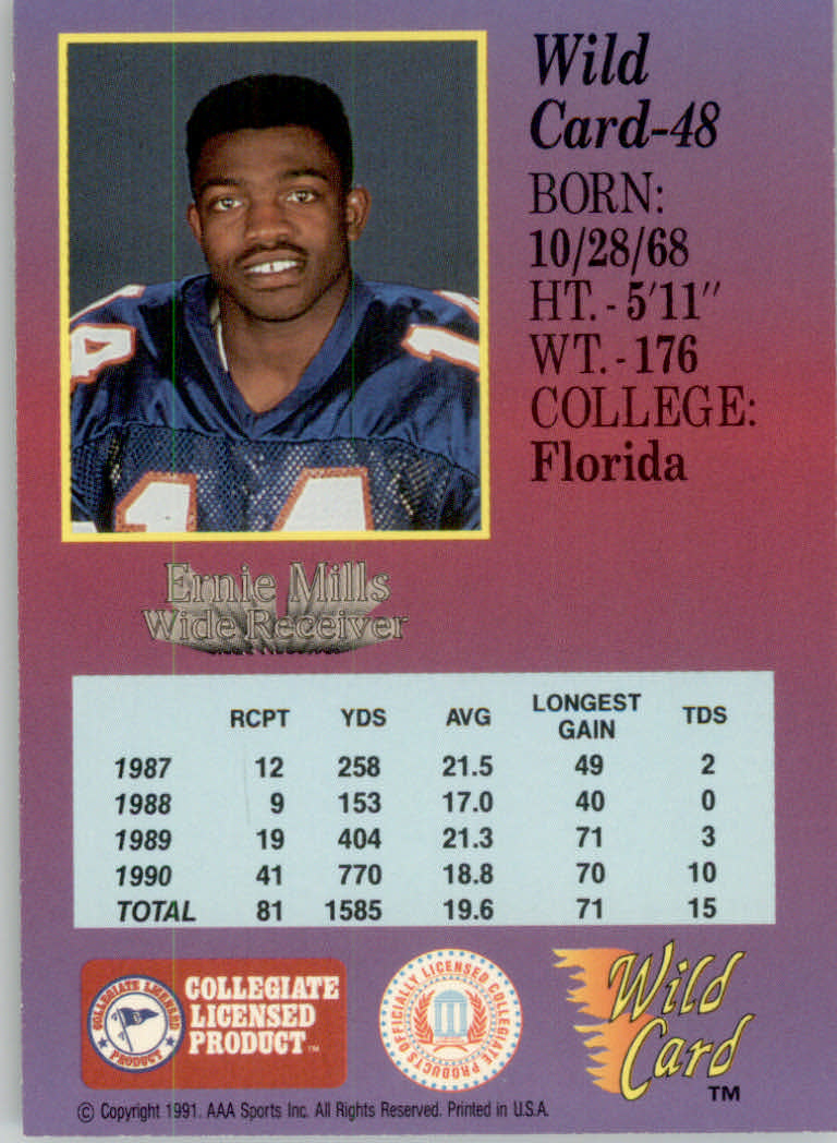 1991 Wild Card Draft Football "5 Stripe" Parallel Cards - Picture 57 of 171